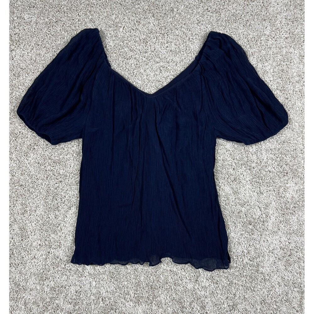 Rebecca Taylor Blouse Women's Short Puff Sleeve TOP NAVY SIZE XS